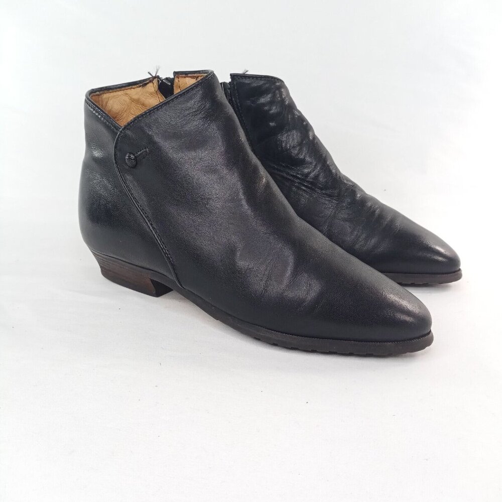 Vintage Santana Canada Boots Womens 7 Leather Moto Booties Ankle Low Heel Black
